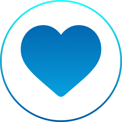 Blue heart icon with circular border.