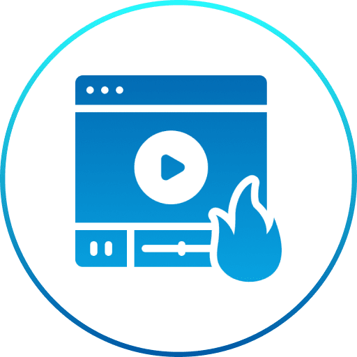 Play button with flame icon design.